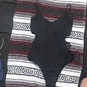 one piece black bathing suit